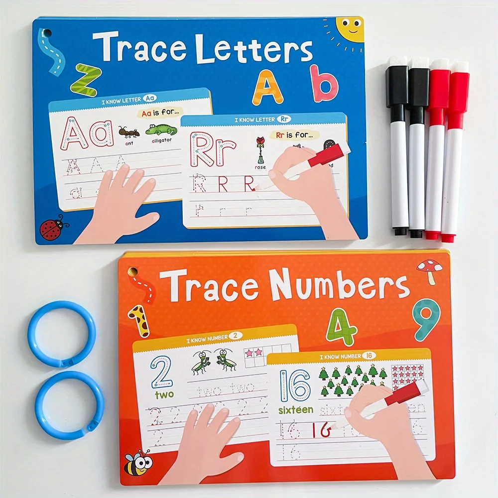 Educational Flash Cards Set Alphabet & Numbers with Phonics Reusable Dry Erase Handwriting Practice ABC Learning Cards