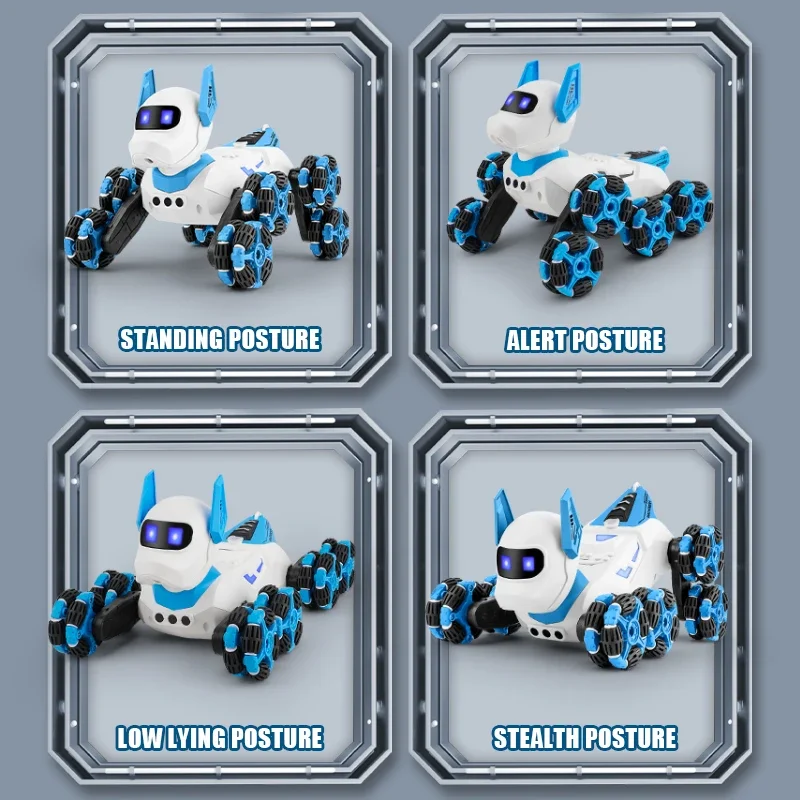Robot RC 2.4G, zdalnie sterowany pies robot, ośmiokołowy, drifujący o 360 stopni, akrobacje, sterowanie gestami, z efektami świetlnymi, muzyką i funkcją rozpylania, zabawka dla chłopców, prezent.