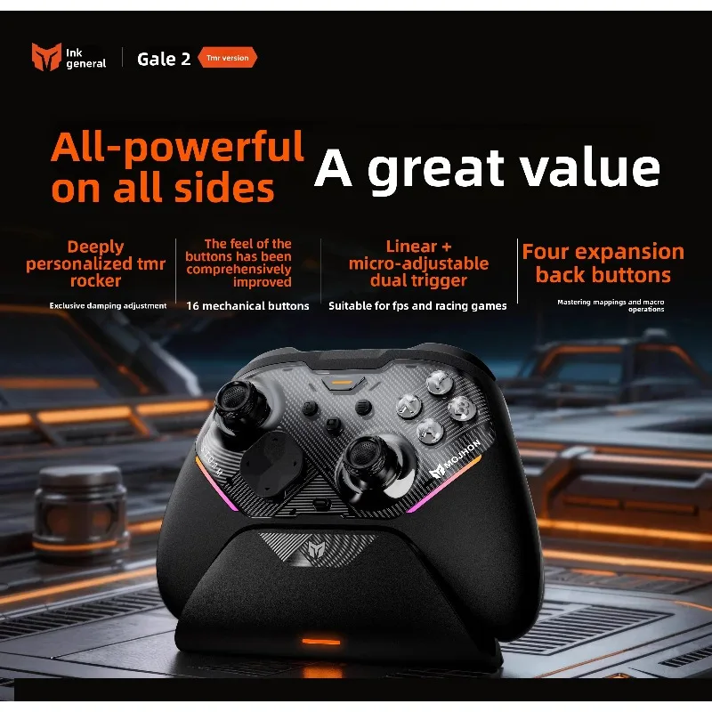 BIGBIGWON Gale2 TMR Sticks Wireless Game Controller 2000Hz Polling Rate Tri-mode ARGB Gamepad Hall Effect FPS Racing Switch 1/2