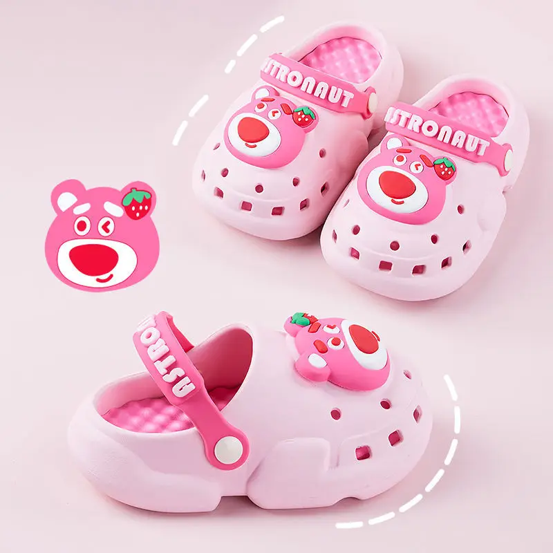 Disney Lotso Bear Girls' Summer Anti slip Soft Sole Sandals Slippers Children Beach Shoes Baby Pink Sandals Slippers Size 15-22