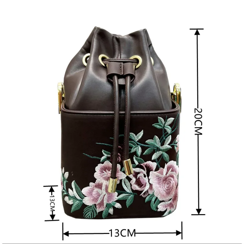 Gagacia New ricamo Cheongsam Flower Bucket Bag donna borse a tracolla in pelle stile cinese borse a tracolla piccole Vintage