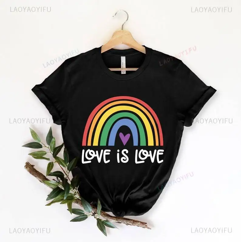 Love Is Love Printed T-shirt Rainbow Retro LGBT Woman Man Summer Pride Month Equality T Shirts High Quality Cotton Gift Tops Tee