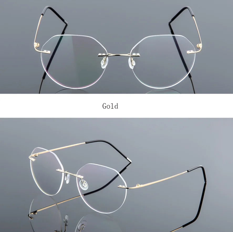 FELRES Randlose Titanlegierung Polygon Anti Blaues Licht Lesebrille Männer Frauen Memory Metall Grenzenlose Rezept Optische Gläser 7