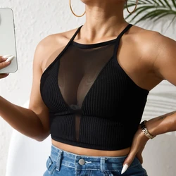 Summer Women Perspective Mesh Beauty Back Hollow Out Vest In Europe Sleeveless See-through Backless Female Fashion Tank Tops