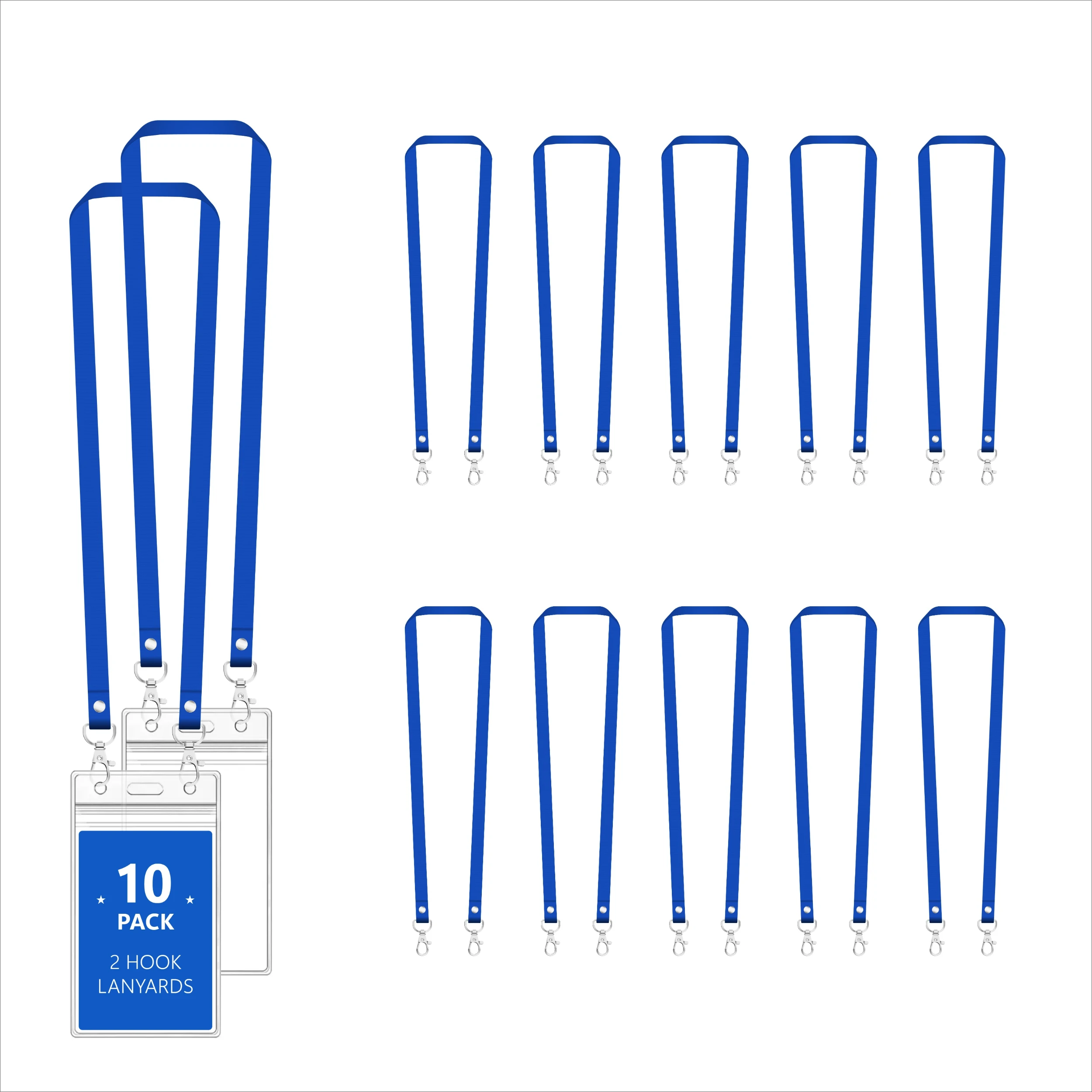 10/20/30 Pack Double Clip Lanyards Twist Free 2 Hook Design Badge Neck Strap for ID Name Badge Holder (ID Holder not included)