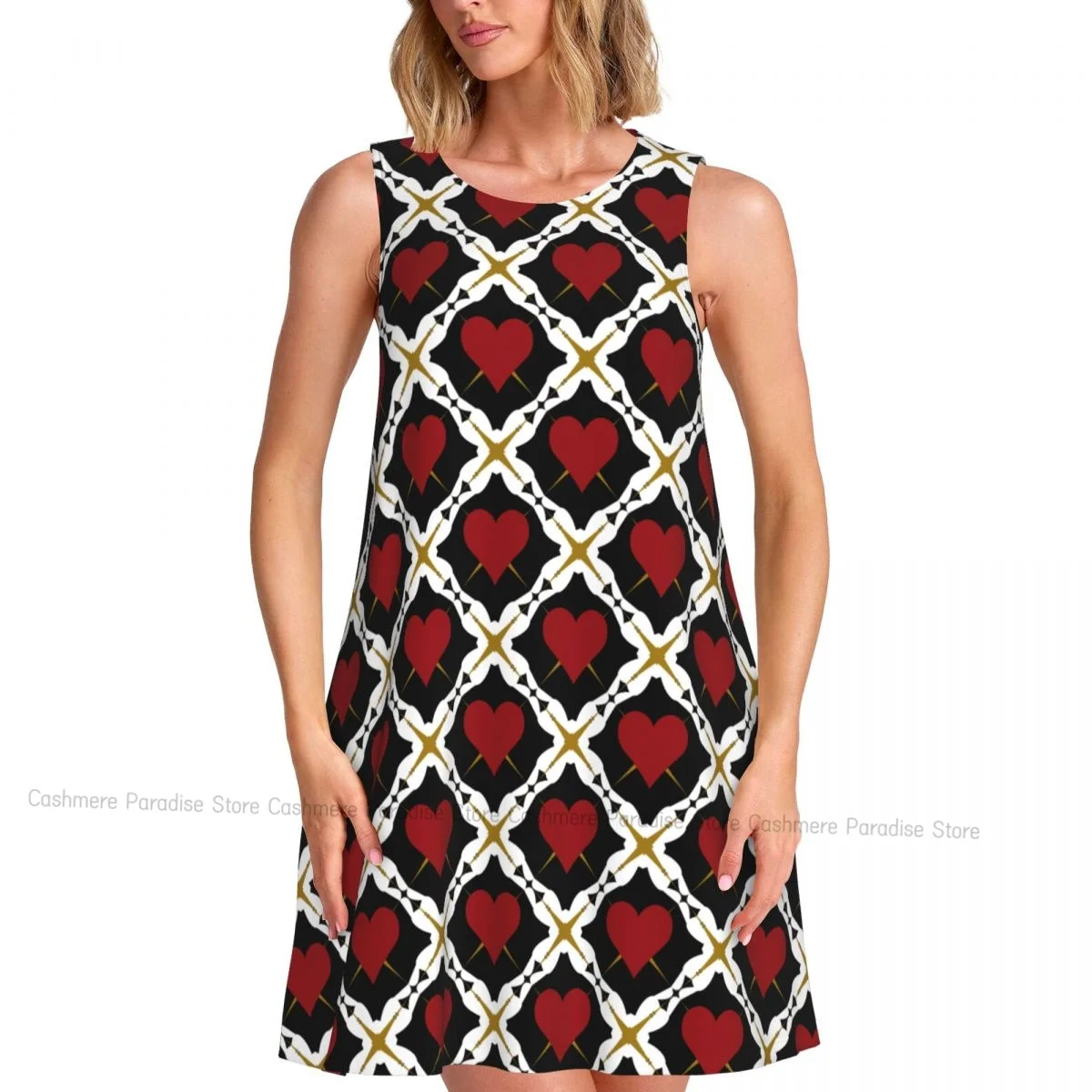 Robes d'été pour femmes, t-shirt de plage, sans manches, fond rouge, blanc et or, décontracté, ample, débardeur, 2025