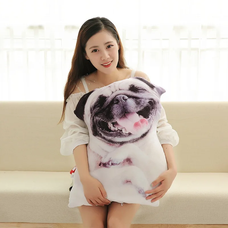 2022 HOT 3D Lifelike Animal Cute Bend Dog Printed Throw Pillow Funny Dog Head Cosplay Children Favorite Toy Cushion for Home