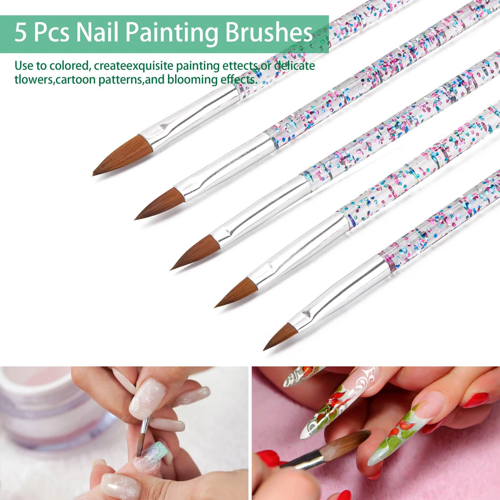 LINMANDA 5/36 Pezzi Pennelli per Nail Art Design Strumenti per punteggiare le unghie Pennelli per rivestimento fine Pennelli per pittura doppia Strumenti per nail art in silicone