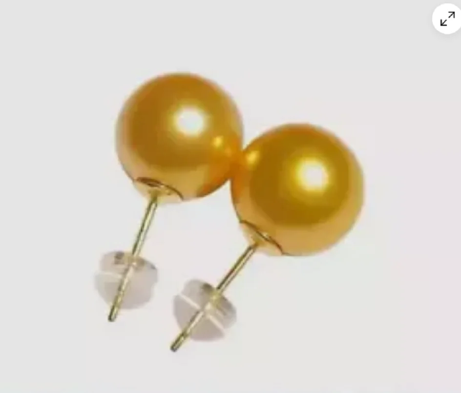 

Beautiful AAA 8-9mm natural South China Sea gold perfect pearl earrings 18K/AU750