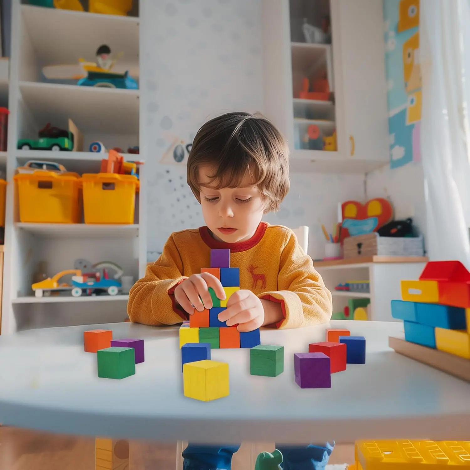 108 blocos de madeira de 1 polegada, brinquedos de classificação de matemática STEM de 6 cores, blocos de construção e empilhamento de madeira para crianças, aprendizagem em sala de aula