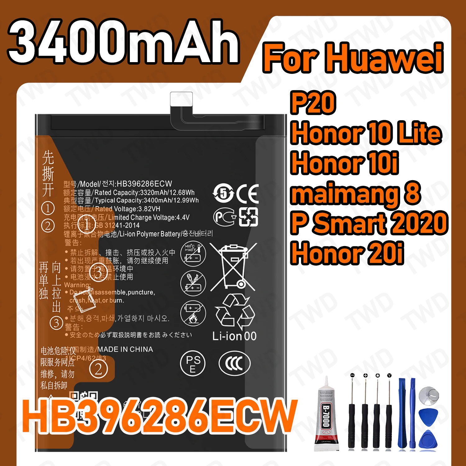 

HB396286ECW Large capacity Battery For HUAWEI P20/Honor 10i/P Smart 2020/Honor 20i Batteries New High Quanlity+Free Tools