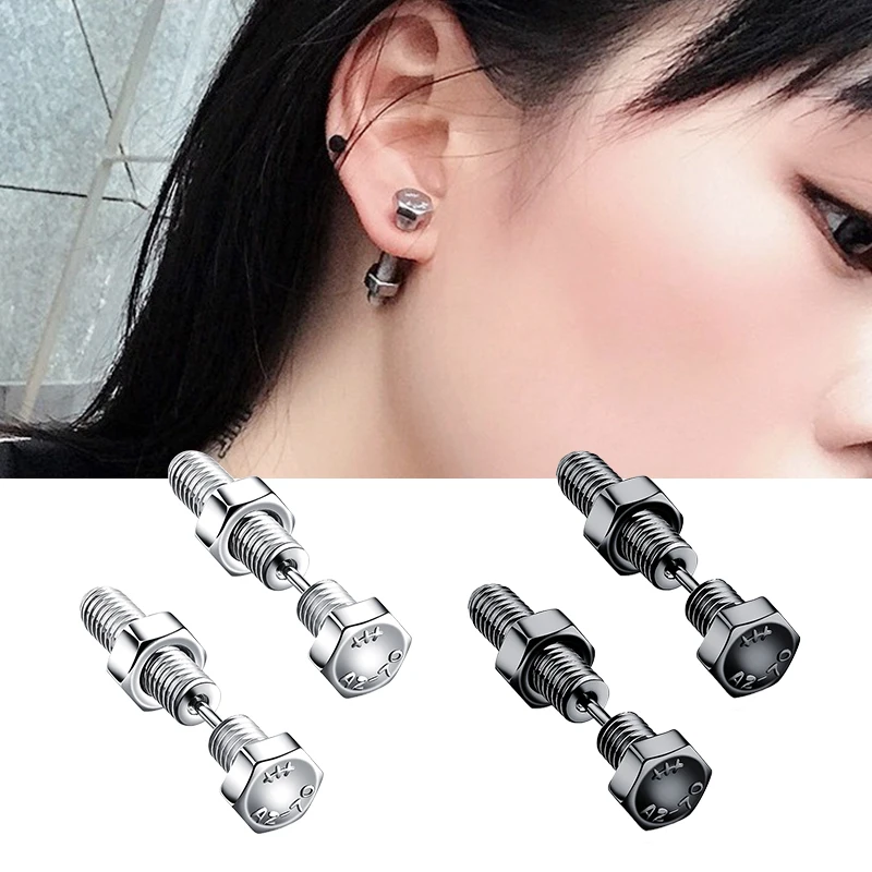 Boucles d\'Oreilles Gothiques Punk Rock Unisexe en Acier Inoxydable, Piercing à Vis, Bijoux, Nouveauté, 2 Pièces