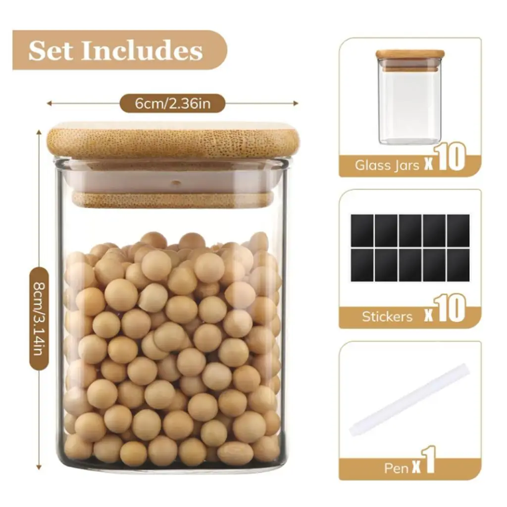 10Pcs Food Storage Jars Glass Jar Pantry Organization Jar Multipurpose Small Canister Glass Storage Containers for Candy Tea