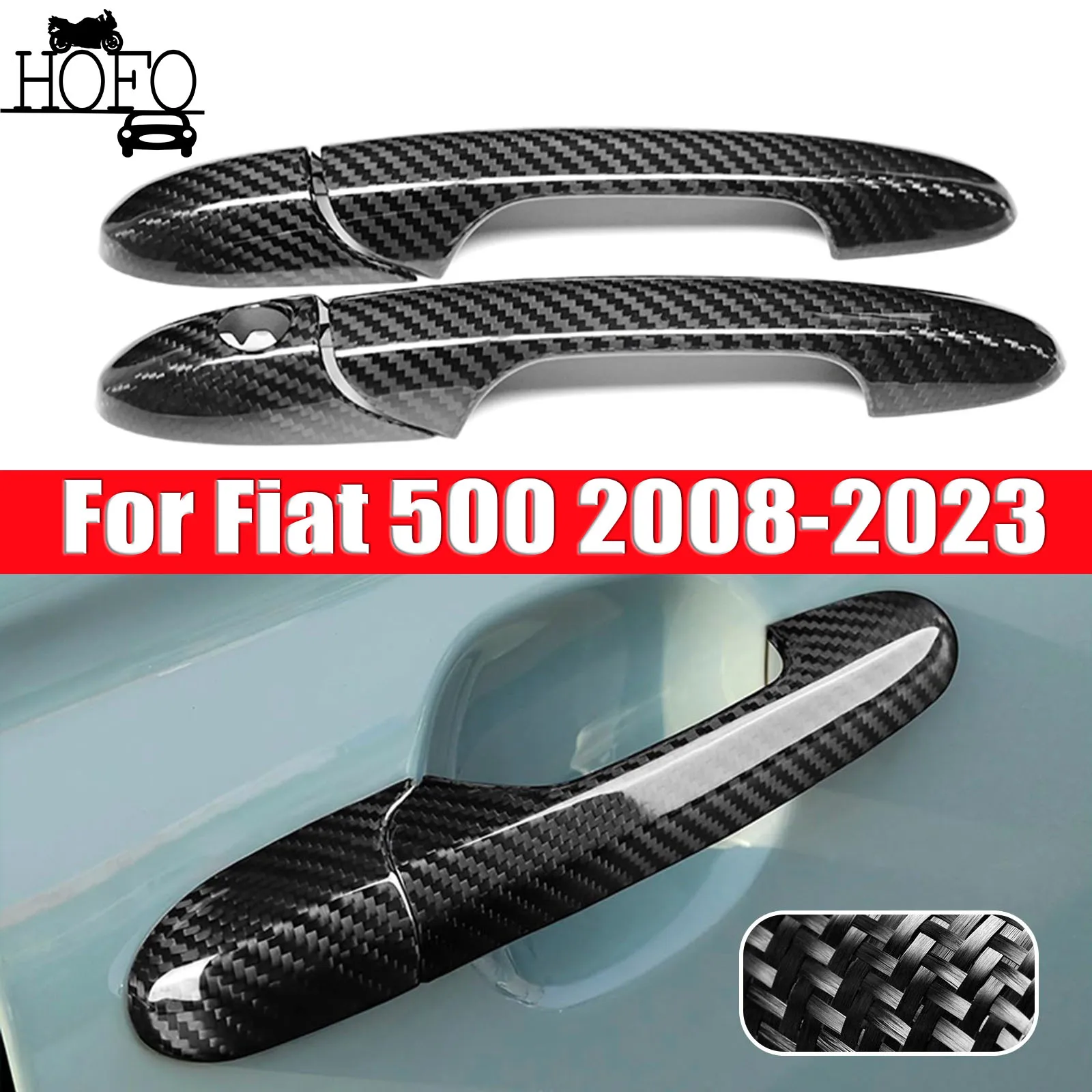 

For Fiat 500 2008-2023 Car Exterior Door Grab Handle Cover Trim Carbon Fiber