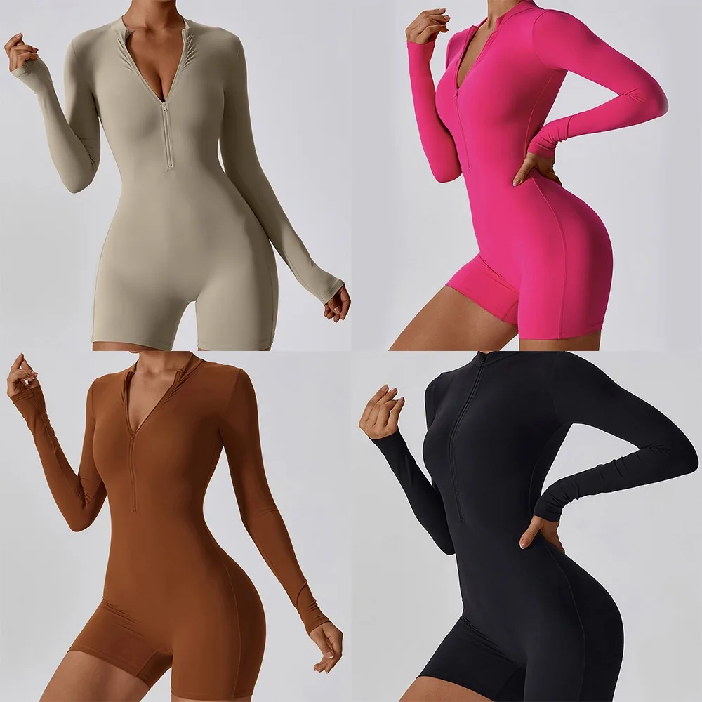 

Long Sleeve Long Sleeve Jumpsuits Sexy Zipper Multipurpose Workout Tracksuit Solid Color Fitness Bodysuit Yoga