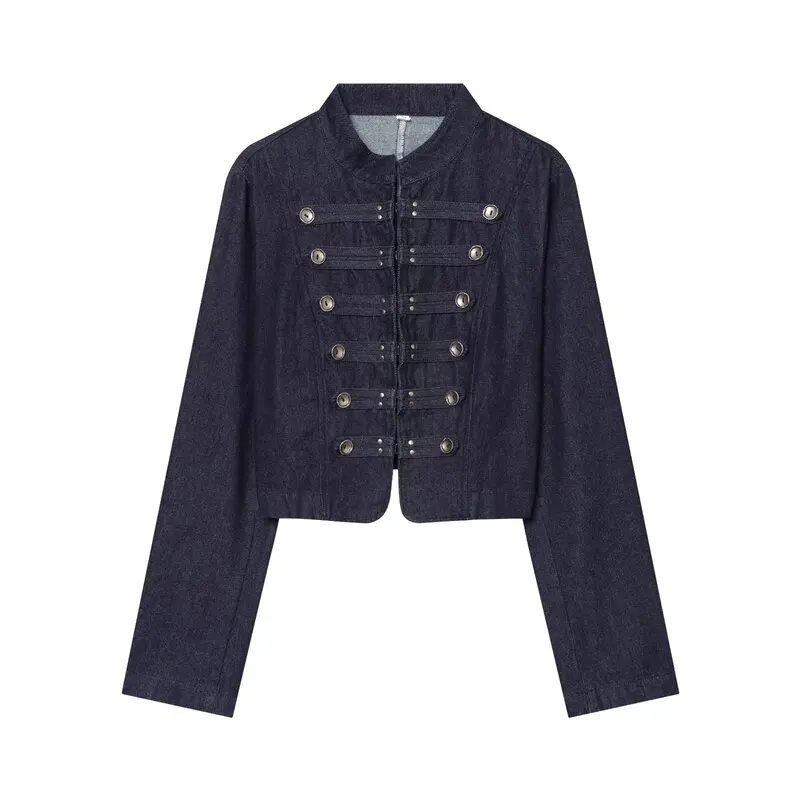 Spring Summer 2026 Women's Design Sense Versatile Button Decorated Denim Jacket Outerwear Standard Fit Long Sleeve Short Length