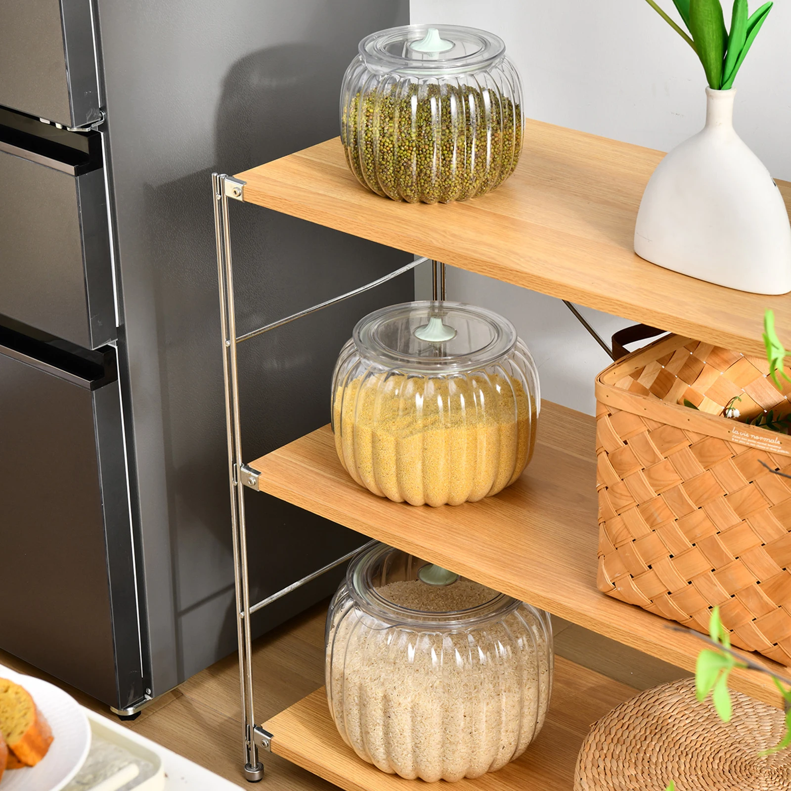 2026 جرة تخزين بلاستيكية شفافة على شكل يقطين الهالوين مع غطاء لصناديق تخزين المطبخ من حبوب دقيق الأرز #2