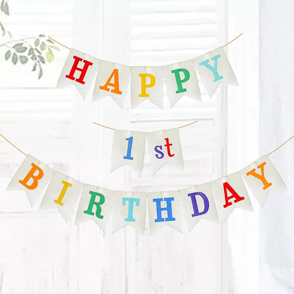 1 bannière décorative d'anniversaire en forme de queue d'hirondelle, en lin, à suspendre, pour fête, ornement de maison, bannière de célébration réutilisable pour fête d'anniversaire