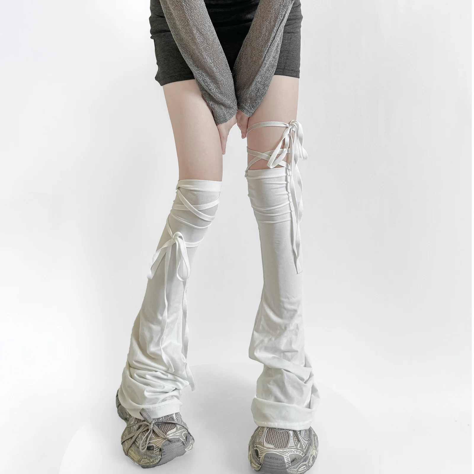 Y2k Women Leg Warmer, Soft Solid Color Over The Knee Tie-up Thigh-high Leg Warmers Socks for Party Street