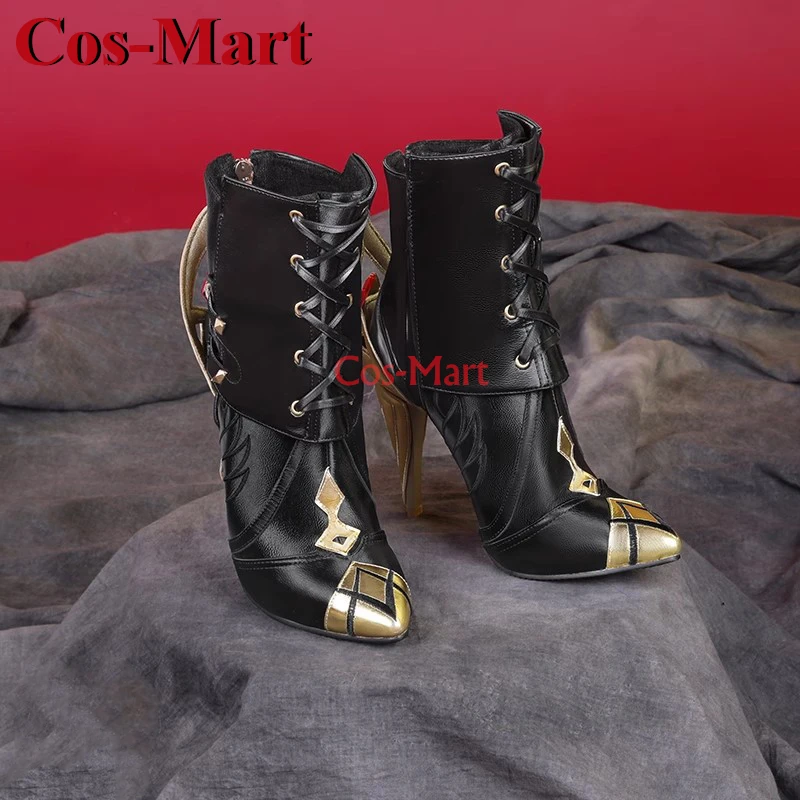 Cos-mart jogo genshin impacto furina/linette/arlecchino/charlotte sapatos cosplay botas altas universais role play acessórios usados