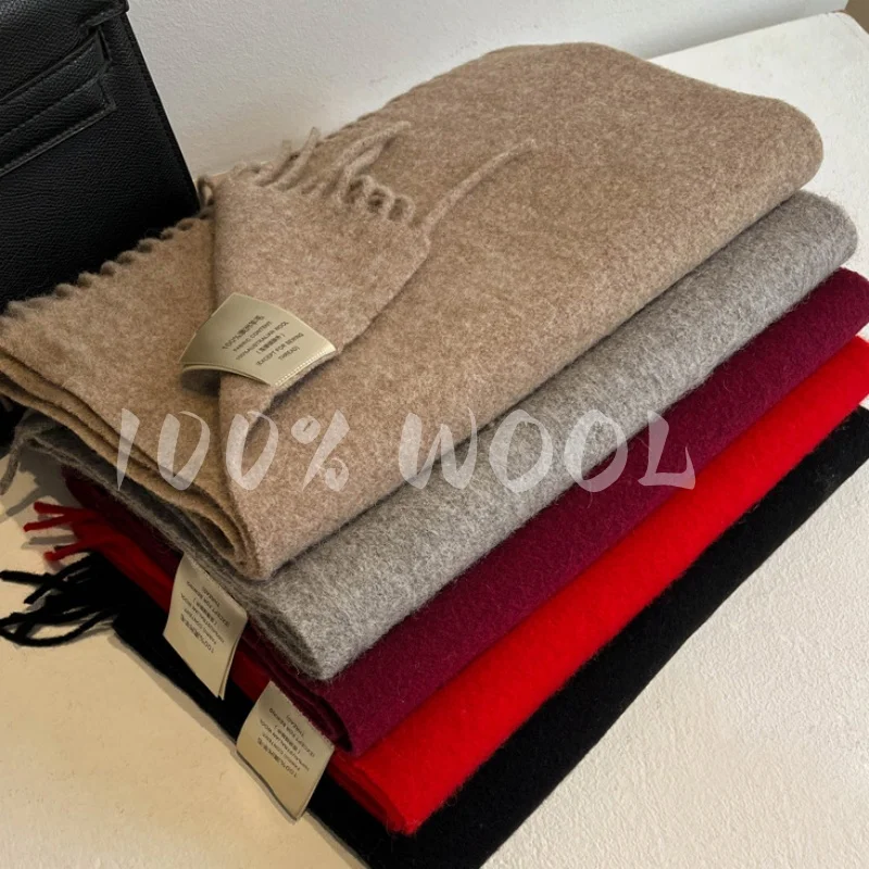 100% wolle Winter Luxus Kaschmir Frauen Solide Schal Warme Schal und Wrap Bandana Pashmina Lange Quaste Weiblich Foulard Dicke Decke