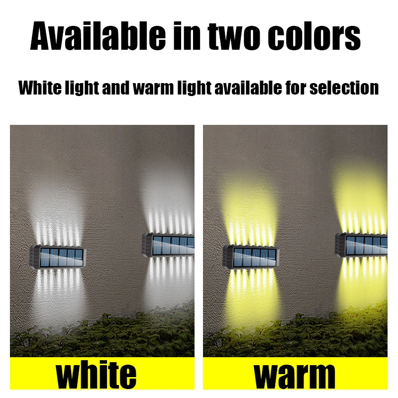 14LED Solar Fence Lights Outdoor Waterproof Solar Powered Wall Up and Down Light for House Deck Step Patio Garden Decor