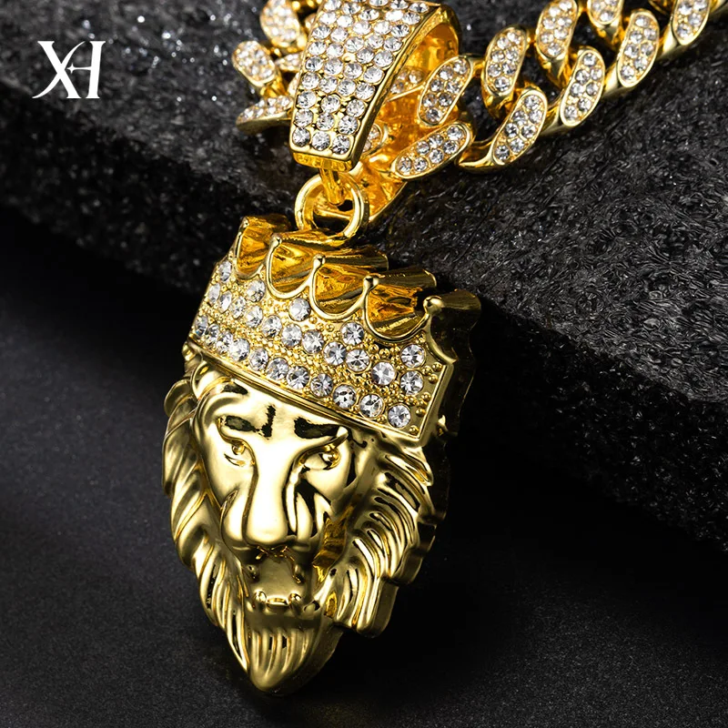 

2025New European and American popular men's Cuban long necklace lion head pendant trendy men's personalized gift accessories