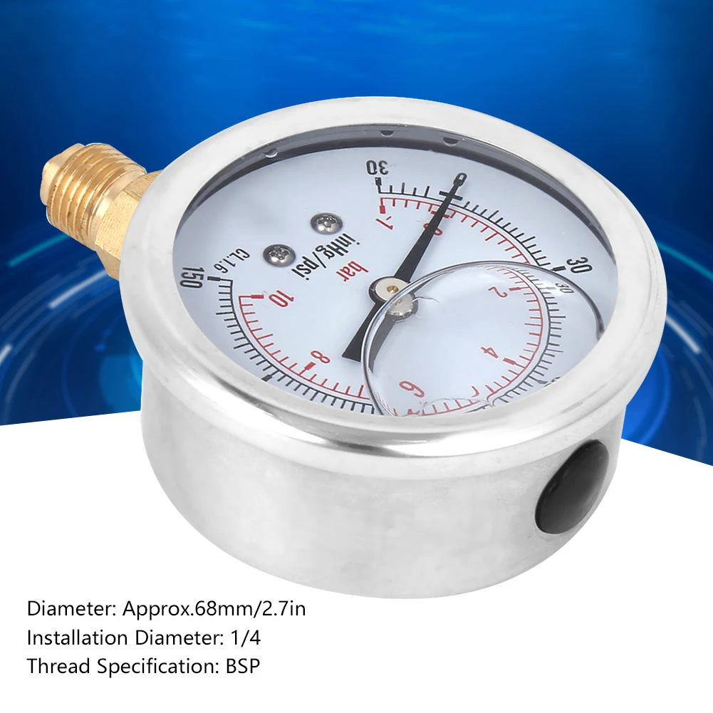 Manometer Oil Filled Pressure Gauge Pressure Gauge TS-PGGZ604-10bar 1/4BSP Y60 Radial Oil Filled Vacuum Pressure Gauge Manometer