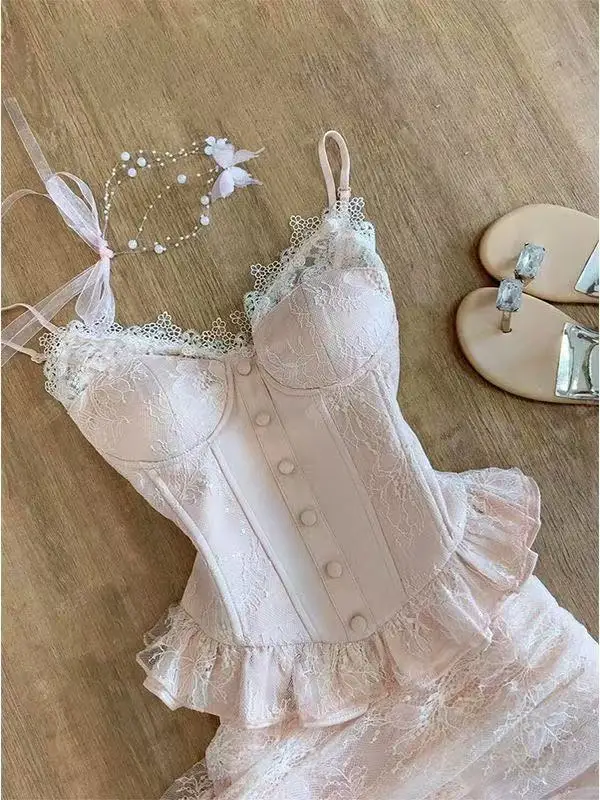 

2026 Japanese Sweet Retro Elegant 2 Piece Set Women Sexy Strapless Design Elegant Tops+ Chic Skirt Female Korean Popular Clothes