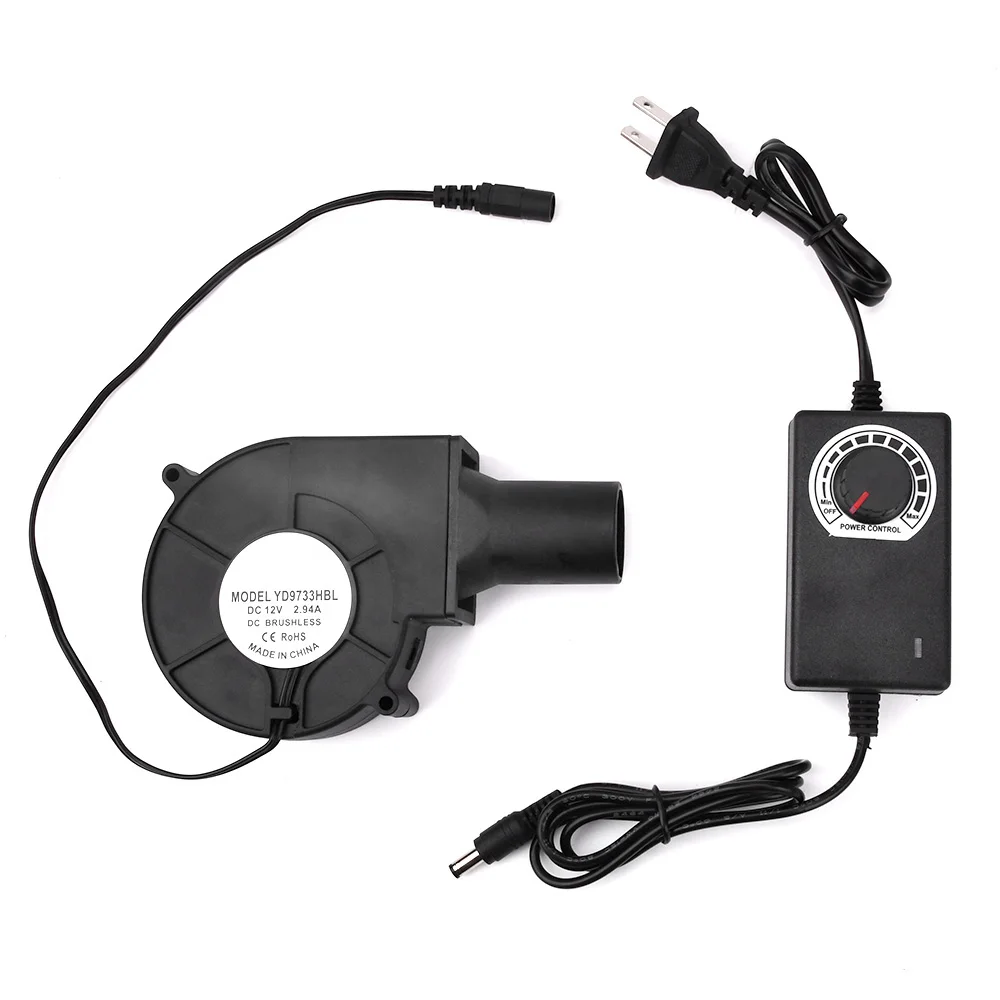 DC9733 12V 2.94A Brushless Cooling Blower Fan 12V High Airflow DC Centrifugal Fan US Plug High Air Volume Turbo Blower For BBQ