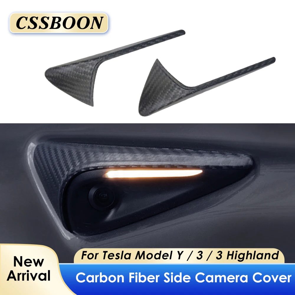 

CSSBOON Carbon Fiber Style Car Exterior Modifications Side Camera Cover For Tesla Model 3/Y Highland Camera Protection Trim