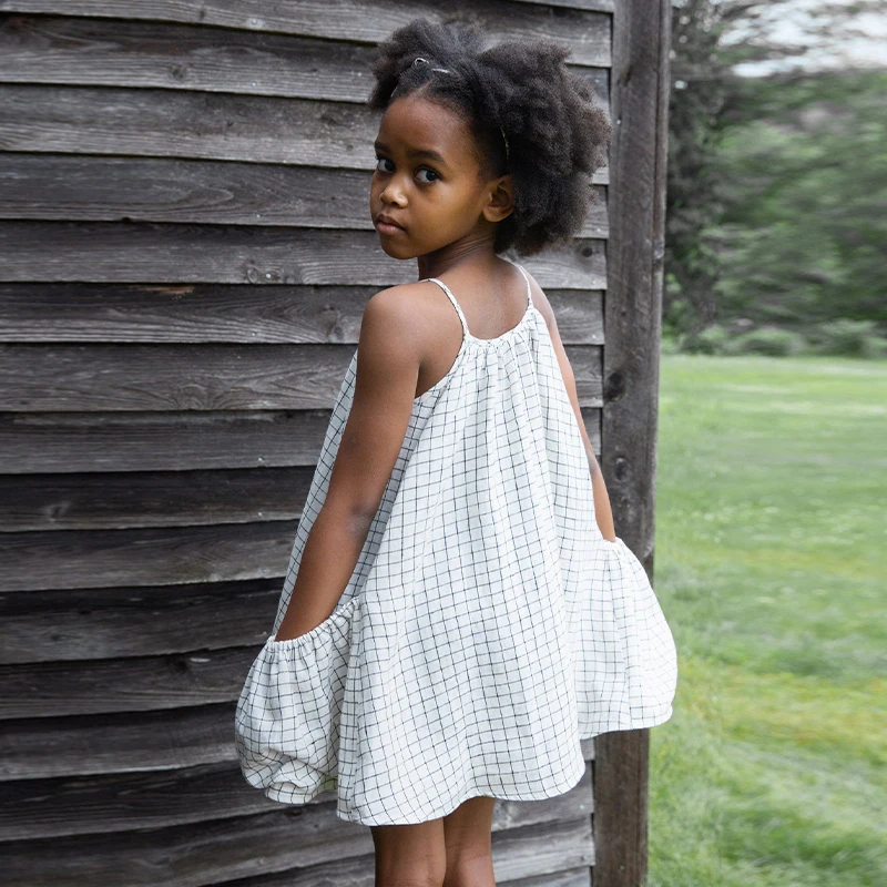 Mädchen Plaid Ärmelloses Spaghetti Strap Kleid 2023 Sommer Neue Baby Mädchen Casual Lose Elastische Taschen Prinzessin Kleider TZ106 – Detail 4