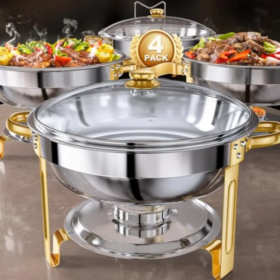 

Chafing Dishes for Buffet Set: 100% Pre-Installed Chafers for Catering - Round Chafing Dish Buffet Set with Lids Chafers and Bu