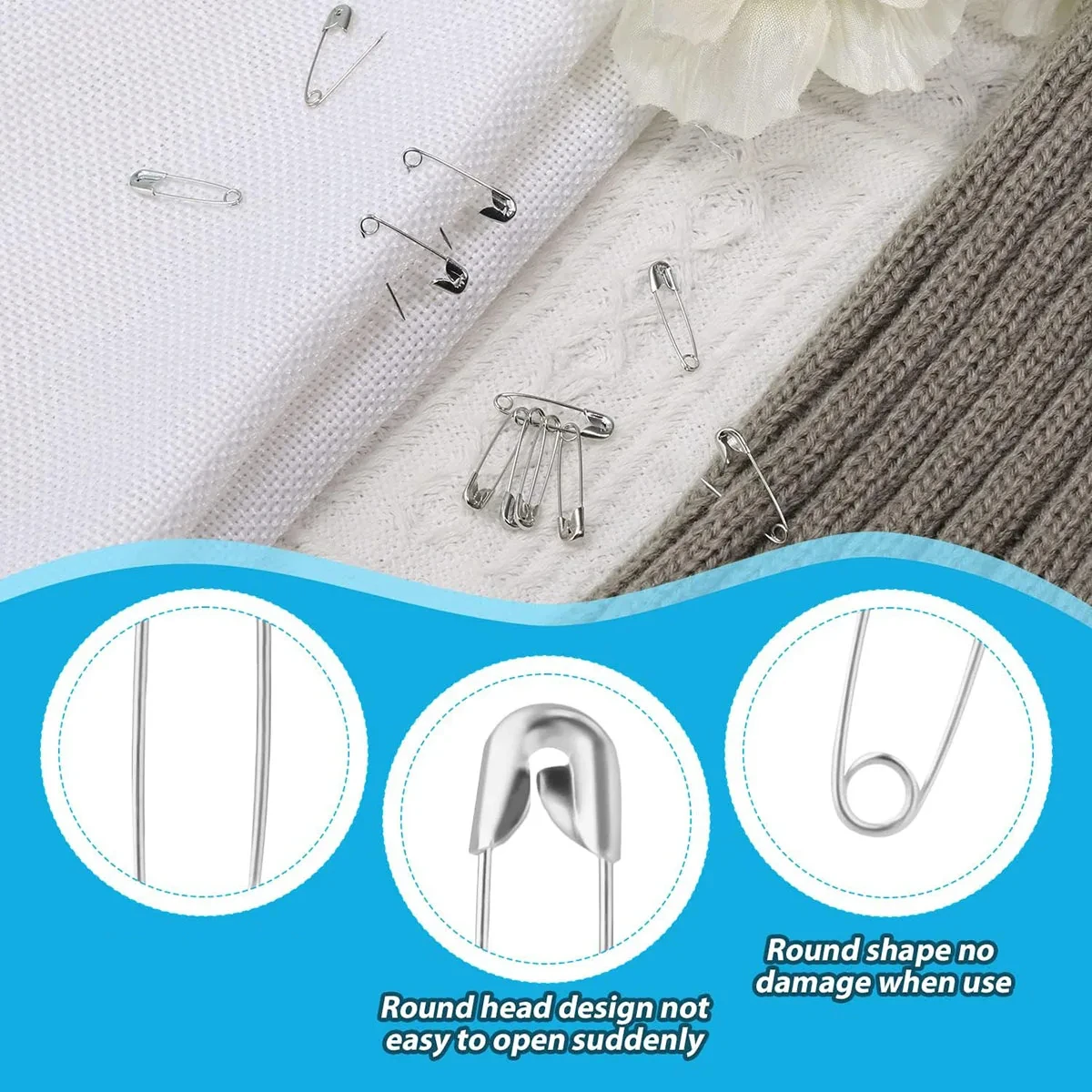 260Pcs Assorted Safety Pins Pack, Durable Sewing Tools