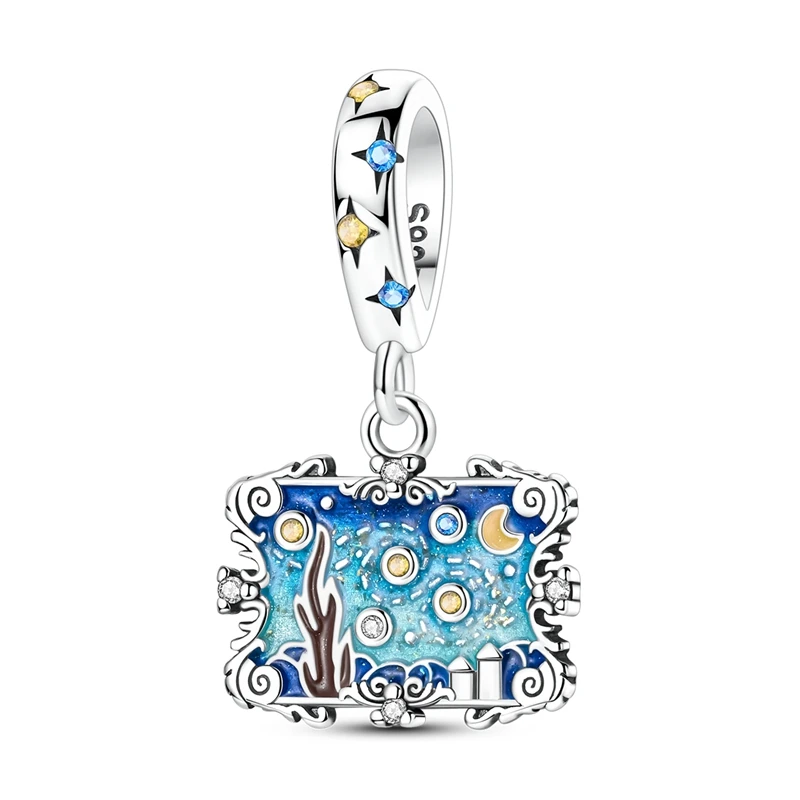925 Sterling Silver Charms Bead Van Gogh Starry Night Painting Dangle Fit Original Bracelet Women Jewelry Gift