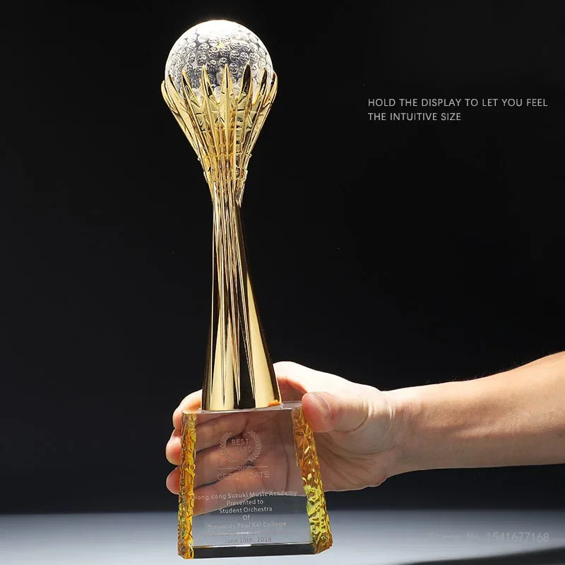 Customized Golden, Silver, Bronze, Metal Trophy, Volleyball Earth Soccer Tennis Golf Sports Competition Crystal Ball Trophy, 1Pc