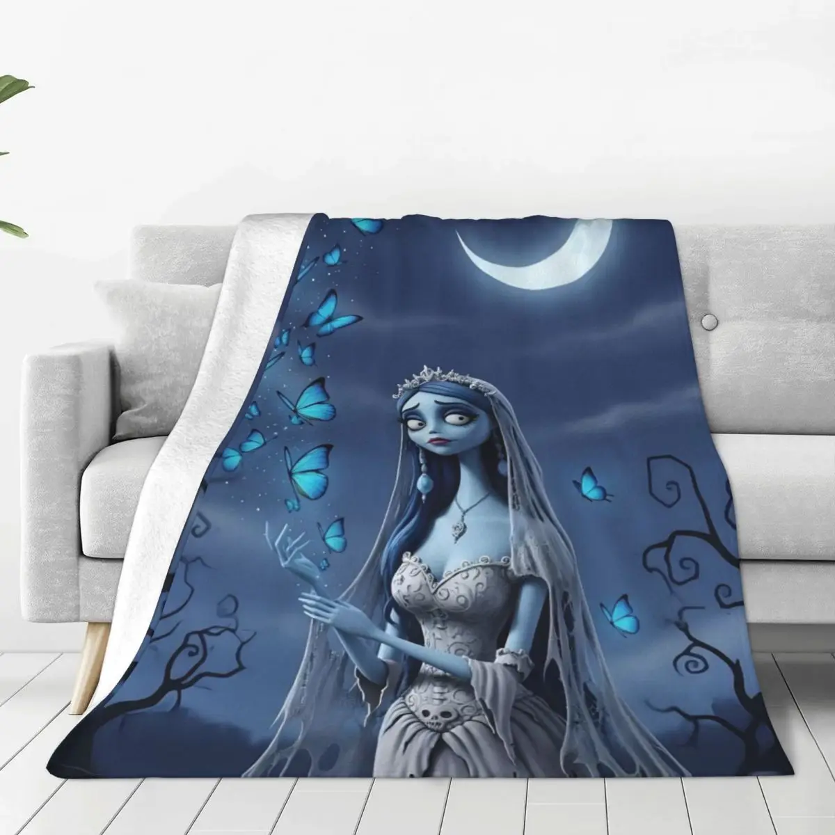 Custom C-Corpse Bride Blanket Warm Fleece Soft Flannel Sorrow Love Story Throw Blankets for Bedroom Sofa Office Spring Autumn