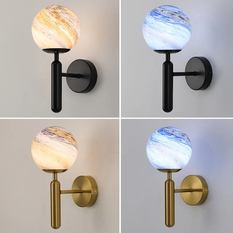 

Nordic Modern Simple Personality Dining Room Background Wall Light Creative Planet Light Bedroom Bedside Decorative Glass Lamp