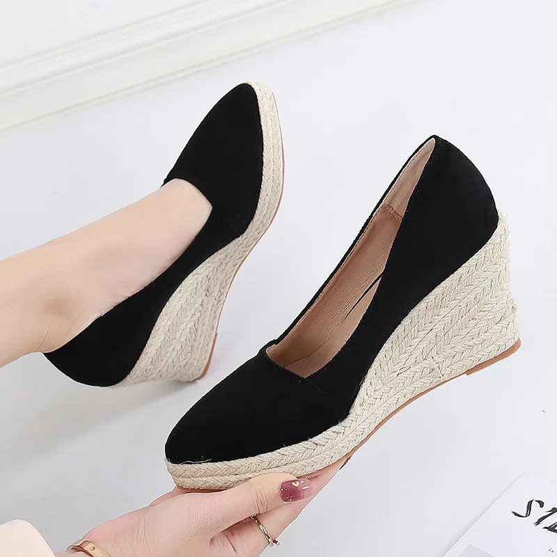 Spring Summer Shoes Women Heeled Shoes Ladies Wedge Heels Retro Brand Women Pumps Casual Woman Wedges 8cm Big Size 42 A3542