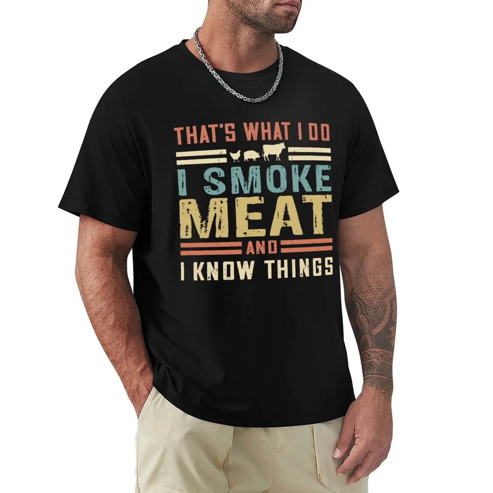 Cadeau parfait pour les amateurs de barbecue - T-shirt rétro « Je fume la viande et je sais des choses »
