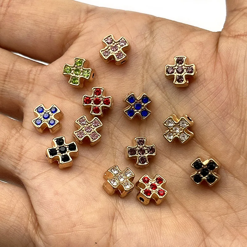 Cruz Reta Buraco Broca Religiosa, DIY pulseira, K chapeamento de ouro, pode ser artesanal em uma pulseira, 100 pcs