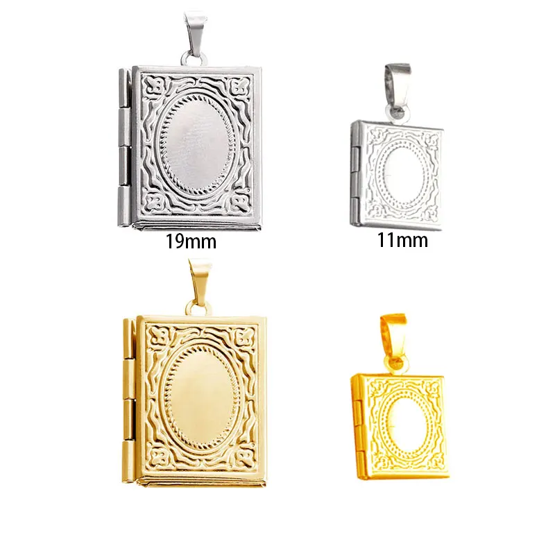 10pc DIY Engraving Tiny Book Locket Stainless Steel Pendant Square Photo Frame Charms Men Women Making Family Memories Jewelry