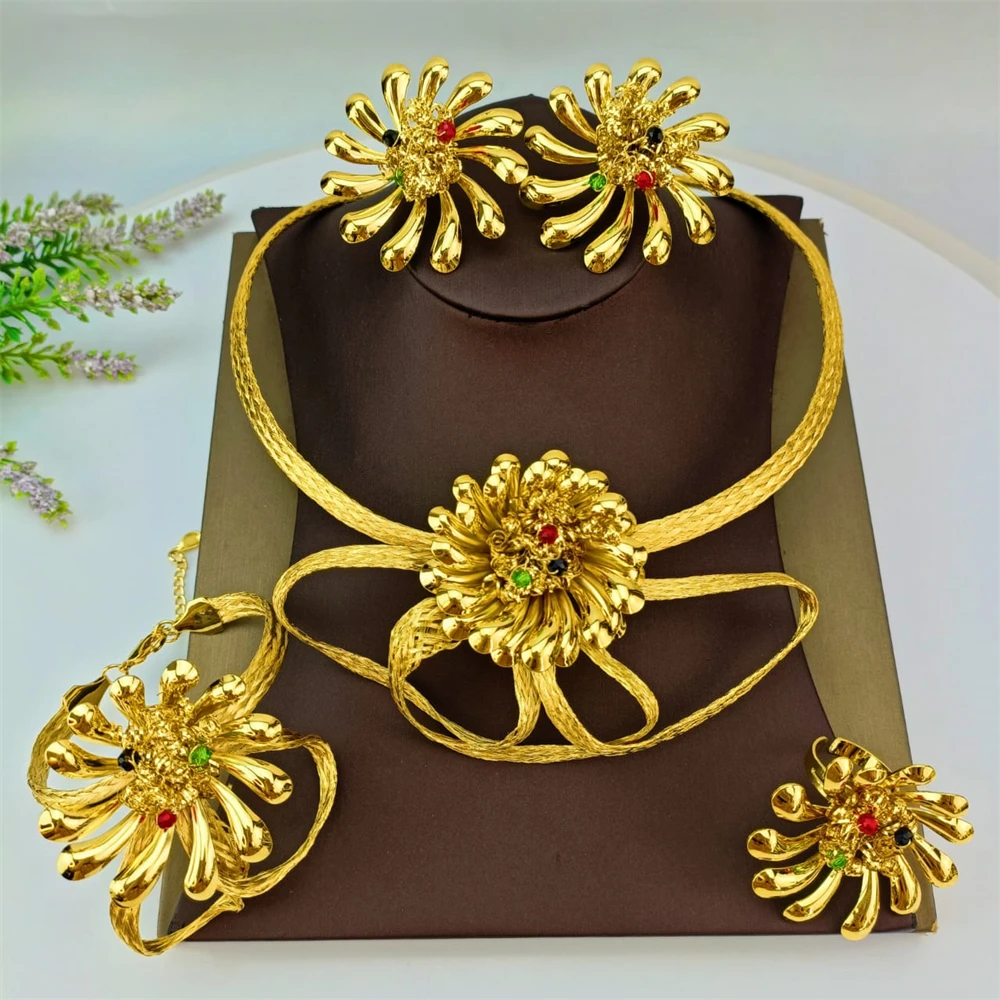 مجموعة مجوهرات مصنوعة يدويًا مطلية بالذهب البرازيلي من EMMA للنساء الأفريقيات والنيجيريا هدية مجوهرات الزفاف الفاخرة