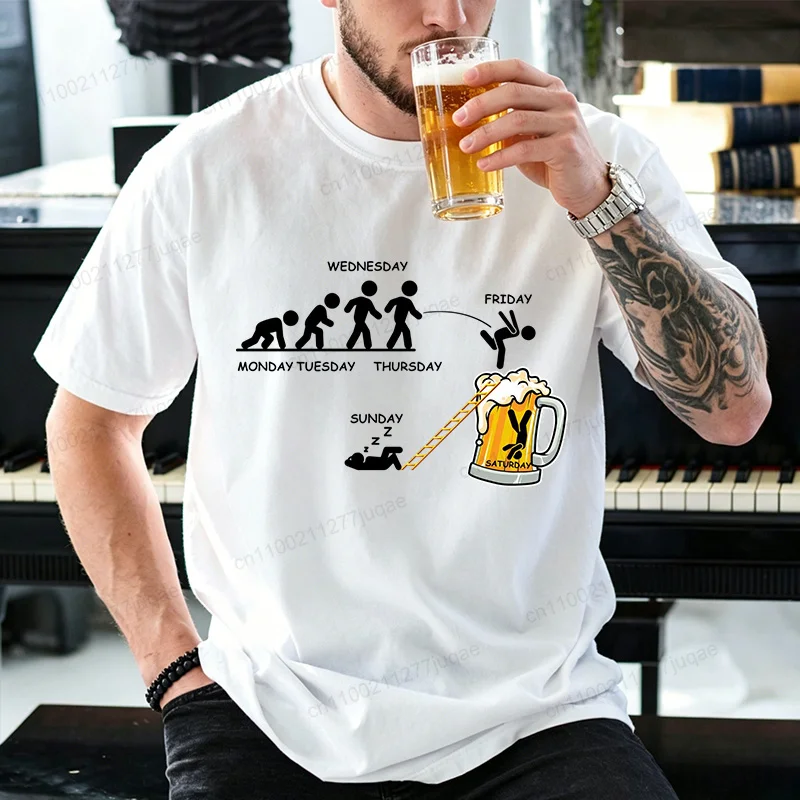 T-shirt for Men's Funny Beer Evolution Graphic Y2k Tops Weekend Drinking Humor Fashion Casual T Shirts Tees Oversized Clothing