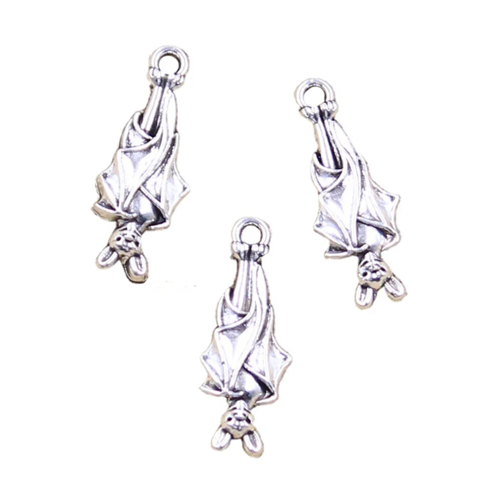12 sztuk Charms Halloween odwrócony nietoperz 24x9mm antyczne srebro kolorowe wisiorki dokonywanie DIY Handmade tybetański znalezienie biżuterii