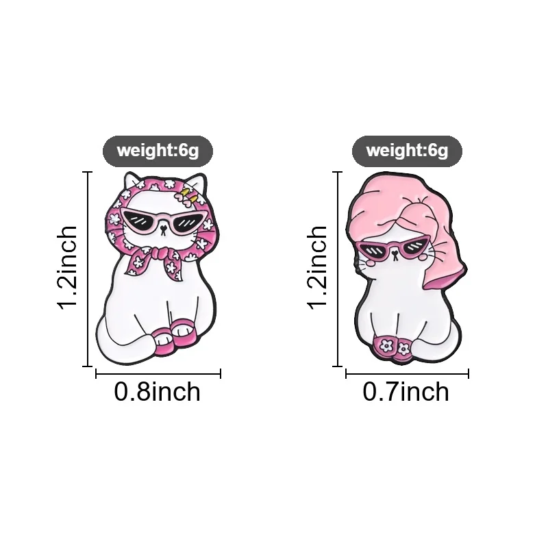Hair Towel Wrap Cat With Sunglasses Enamel Pin, Pink Headwrap Kitty Brooch For Spa Homegirl Style And Bag Decoration