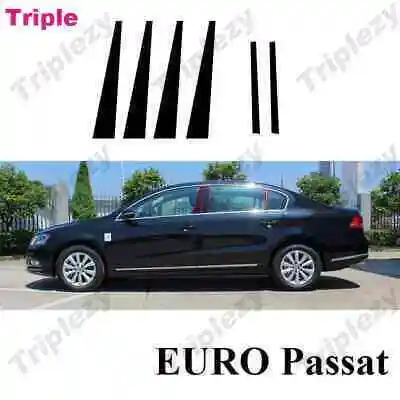 6Pcs Glossy Carbon Fiber Black Car Door Window B C Pillar Post Cover Trim For Volkswagen Passat B6 B7 2005-2015 (Euro Version)