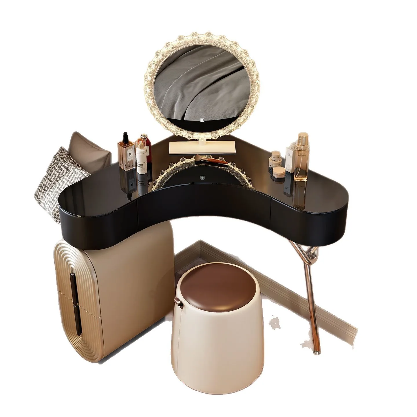 Ancient minimalist light luxury bedroom small apartment dressing table modern corner vanity with bedside storage