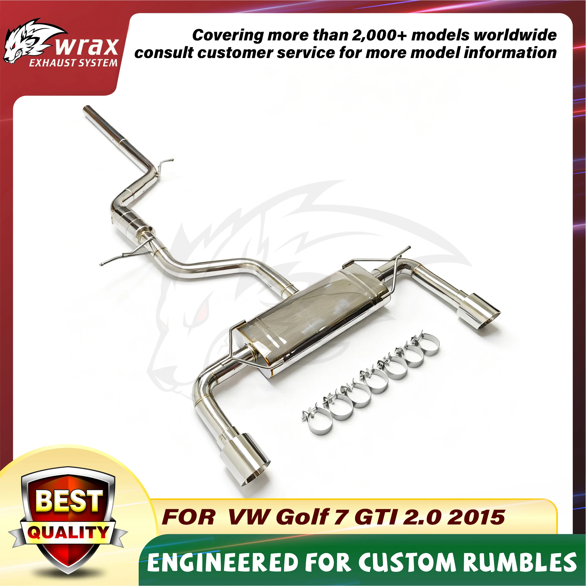 

WRAX Straight through Catback for VW Golf 7 GTI 2.0 2015 SS304 Sport Exhaust System Boost Vehicle Performance
