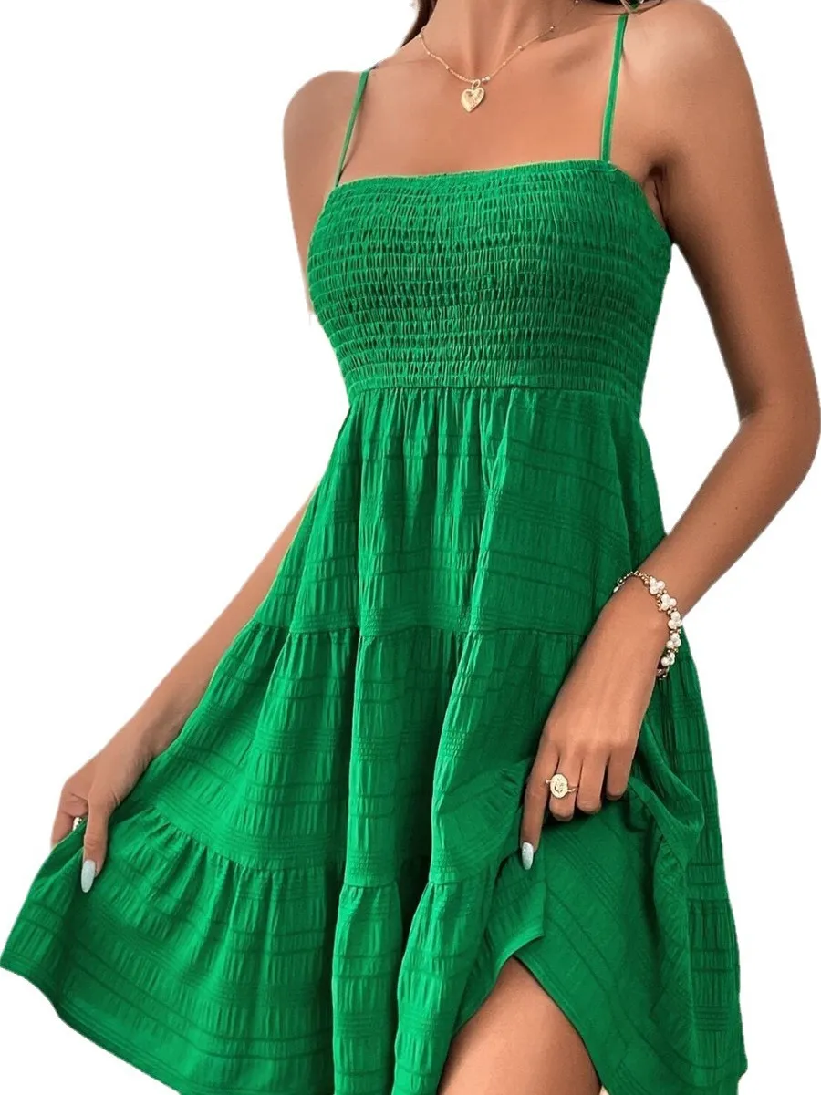 Vielseitiger, strukturierter Damen-Rock in Dr. Pure Color mit hoher Taille und One-Shoulder-Träger, Frühlingsfaion-Polyesterstoff